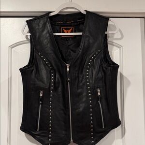 A&H Apparel Black Studded Leather Zip-Front Women's Vest large